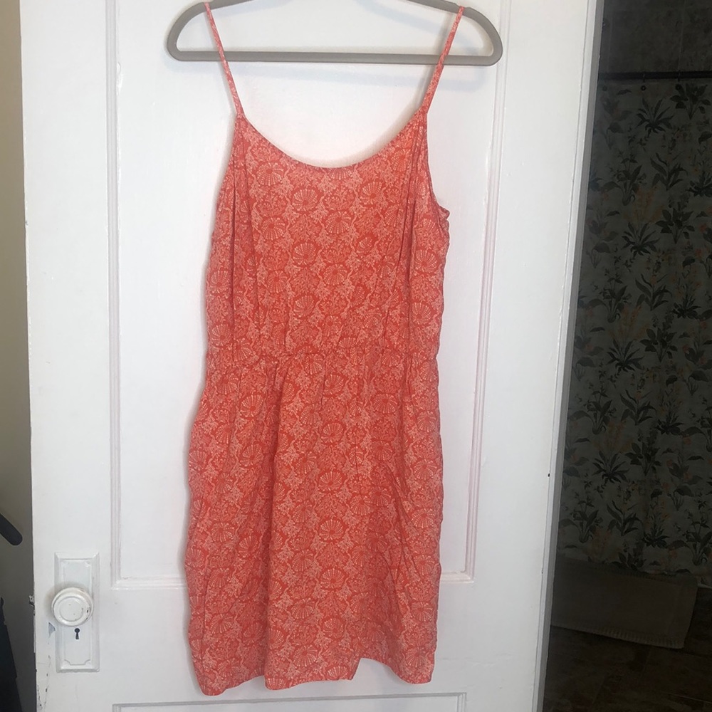 White & Coral Spaghetti Strap Dress